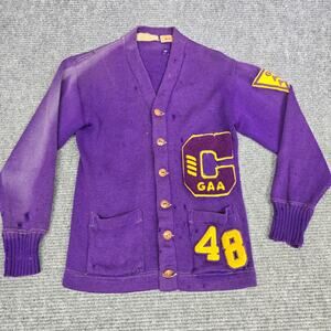 Vintage 1948 Fort Wayne Central Catholic GAA Letterman Cardigan Purple 38 Small